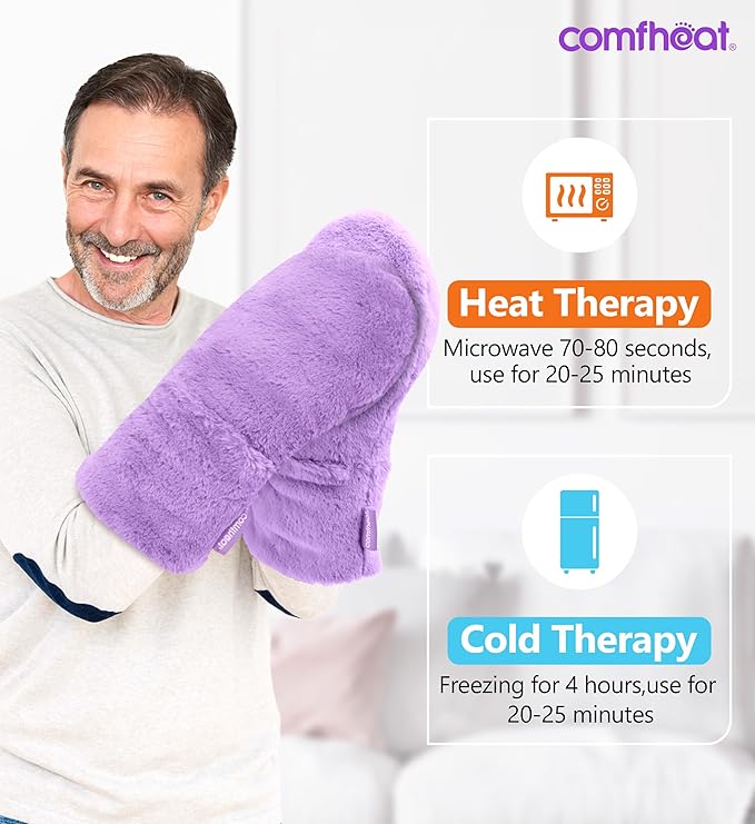 Microwavable Heating Mittens for Hand and Fingers to Relieve Arthritis Pain Heated Hands Mitts Warmers 1 Pair, Microwave Heated Hand Muff Wrist Heating Pad, Lavender Scent, Washable
