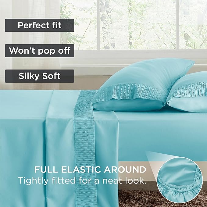 Bedsure King Size Sheets Set - 4 Pieces Soft King Sheets - Breathable & Cooling - Hotel Luxury - Easy Care Polyester Microfiber Bedding for Women, Men, Spa Blue