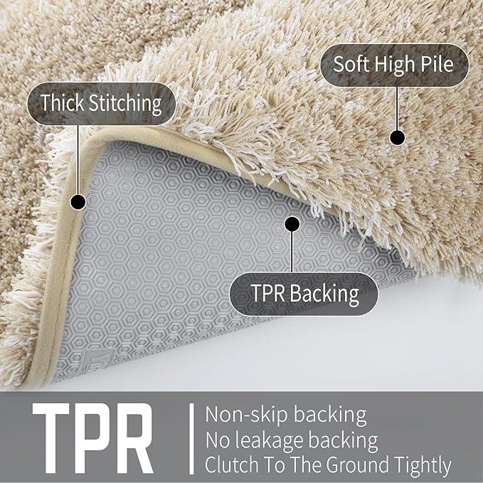 Yimobra Luxury Bathroom Rugs, Fluffy Bath Mats, Non Slip, Water Absorbent Microfiber, Machine Washable, Plush Runner Shower Rugs, Thick Matts for Bathroom Floor/Tub, 56"x 24", Light Beige and White