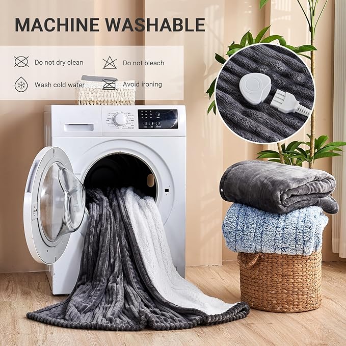 Heated Blanket Electric King, Soft Flannel Heating Blanket with 8 Hours Auto Off 10 Fast Heating Levels Machine Washable Sherpa Heated Blanket with Overheating Protection