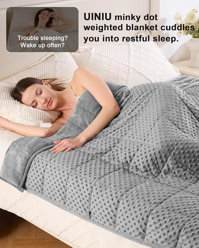 Minky Dot Weighted Blanket for Adults Queen Size 15 lbs, Soft Cooling Heavy Breathable Blanket for All-Season, Washable Weighted Throw with Glass Beads, 60 x 80 Inches, Grey