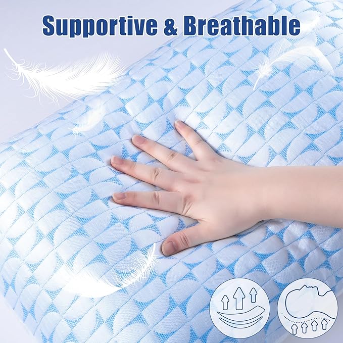 QUTOOL Firm Pillow Shredded Memory Foam(Adjustable Loft), Cooling Pillows for Side, Back, and Stomach Sleepers, Queen Size Set of 2, Washable Cover, CertiPUR-US Certified, Christmas Sleeping Gifts