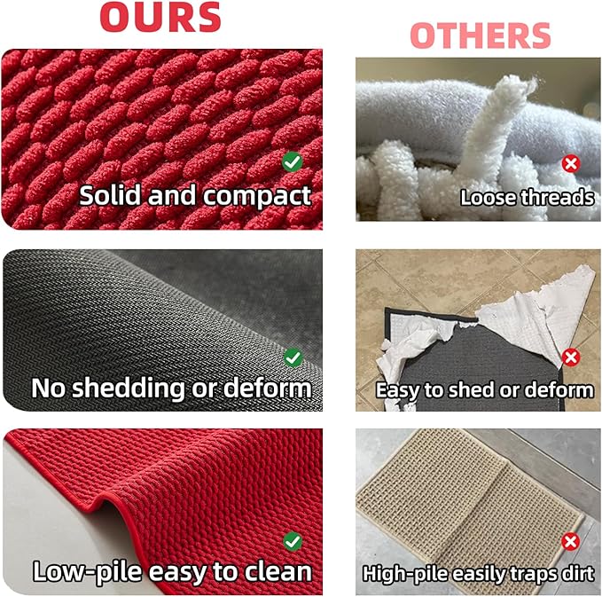 Large Christmas Bathroom Rugs Non Slip Washable Bath Rugs Super Absorbent Bathroom Rug Thin Quick Dry Low Pile Bath Mats, Red 36"x48"