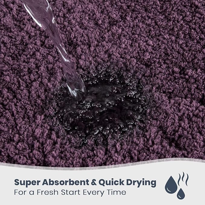 PURRUGS Bathroom Rug Non-Slip Machine Washable 24" x 60", Super Absorbent and Quick Dry Shaggy Microfiber Bath Mat, Extra Soft and Plush Bath Rug for Bathtub, Shower and Sink, Purple