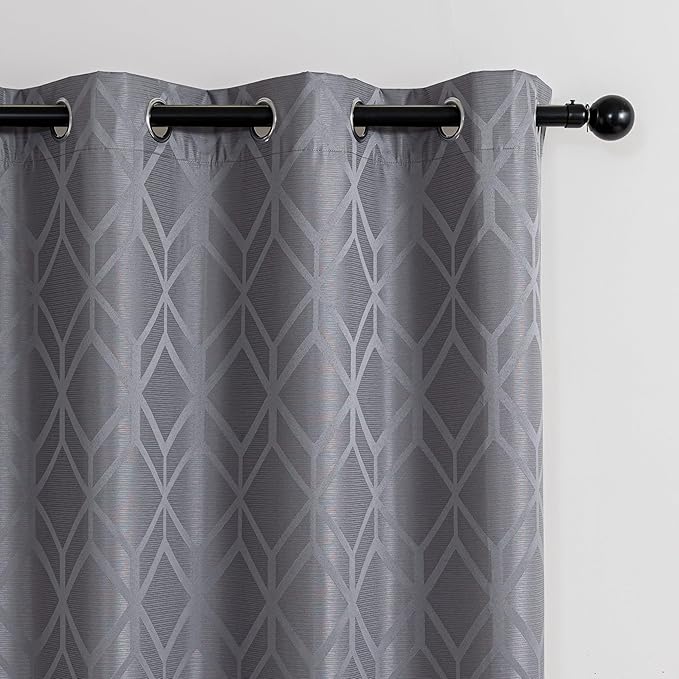 Amazon Basics Jacquard 2-Piece 100% Blackout Curtains, Living Room and Bedroom Drapes, Thermal Insulated Window Treatment, 52"x63", Grey
