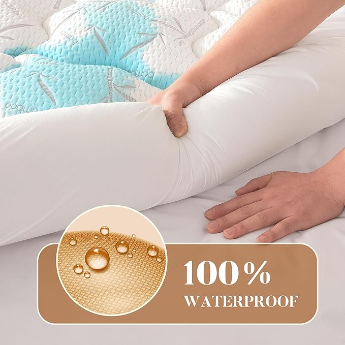 100% Waterproof King Size Mattress Topper, Thick Pillow Top Mattress Pad，Up to 21 Inch Deep Pocket,Soft Breathable Mattress Pad for Back Pain, Protector Cover(White)