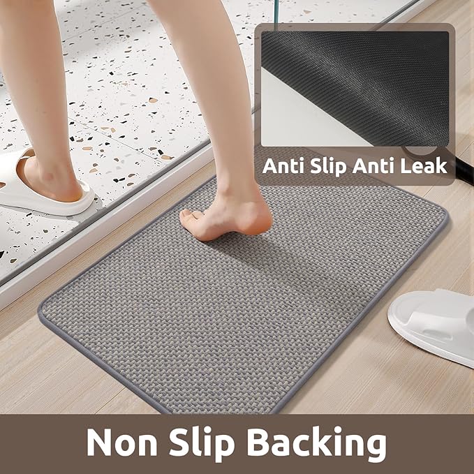 AMOAMI Chenille Bath Mat Super Absorbent Bathroom Mat Quick Dry Low Pile Bath Mats for Bathroom Washable Rubber Backed Bathroom Runners Fit Under Door, Front of Bathtub, Sink, LIGHTGREY&Beige 24"x70"