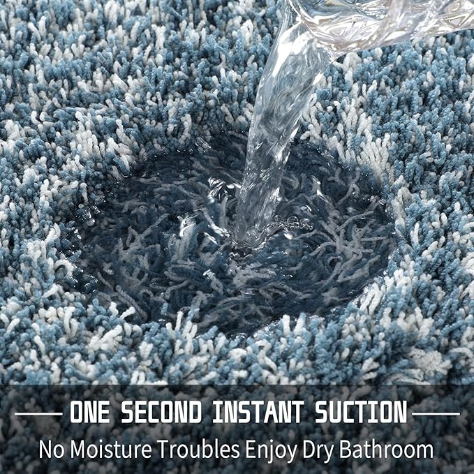 Yimobra Bathroom Rugs Non Slip Washable, Ultra Soft and Water Absorbent Bath Mats, Plush Fluffy Shower Mat Outside, Microfiber Thick Matts for Bathroom Floor/Sink, 24x17, Denim Blue and White