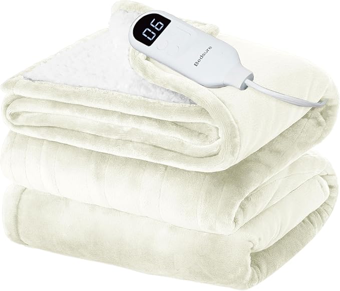 Bedsure Electric Blanket Twin - Soft Flannel Heated Blanket, Fast Heating with 10 Time Settings & 6 Heat Settings, Warm Gift for Grandma (62x84 inches, Ivory)