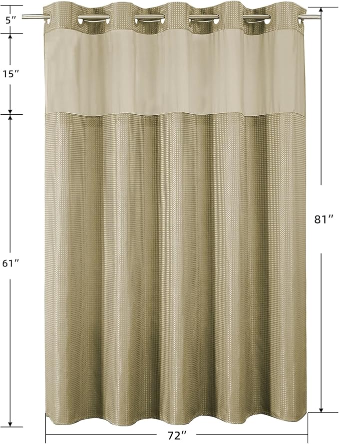 Colorful Star No Hook Shower Curtain with Snap in Fabric Liner, Waffle Weave Heavy Duty Thick Shower Curtains with Mesh Top Window, Hotel Style Waterproof Bathroom Curtain Set, 72 x 81 Inch, Beige