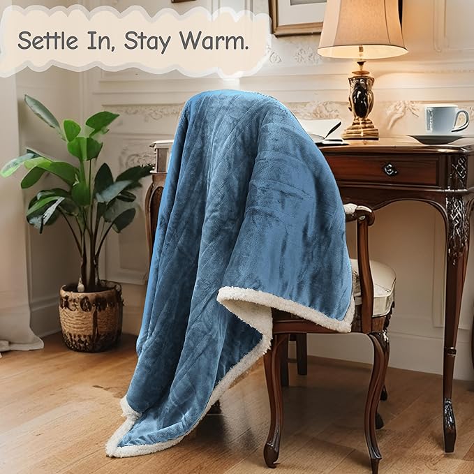Electric Heated Blanket Throw Size 50"x60", Soft Flannel with Overheat Protection, 6 Adjustable Heat Settings & 3-Hour Auto-Off Timer, Fast Heating for Winter Comfort, Blue