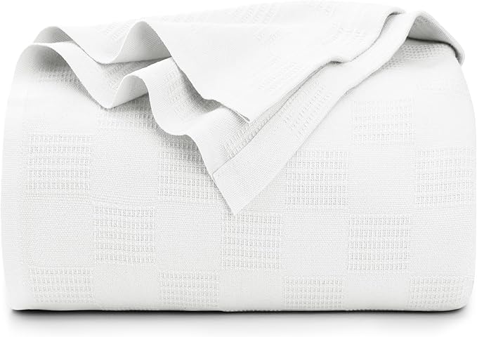 Utopia Bedding White 100% Cotton Blanket [King Size - 90x108 Inch] 350GSM Lightweight, Soft and Breathable Thermal Blanket for All Seasons