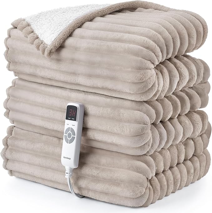 Hansleep Heated Blanket Electric Blanket Twin, Heating Blanket with 9 Heating Levels and 10-Hour Timer Auto Shut Off, Washable Soft Warm Winter Blanket, 62 x 84 Inches, Linen