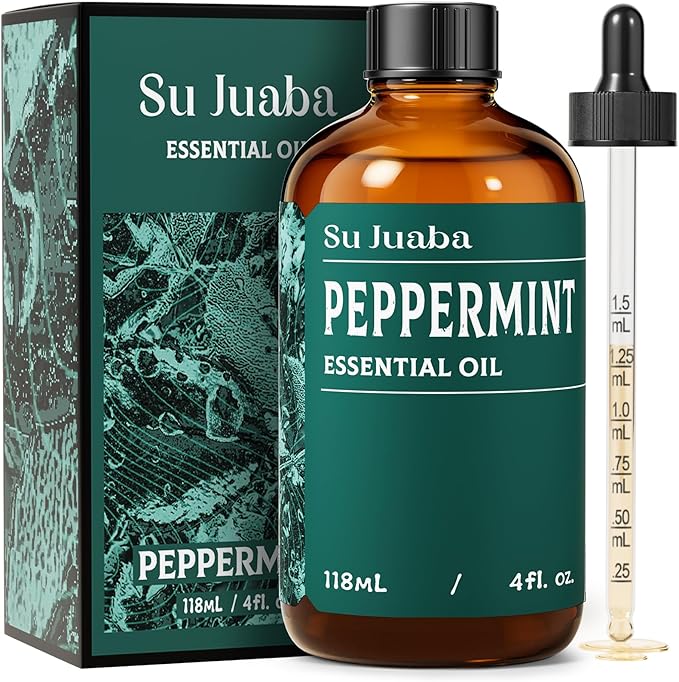 SU JUABA Peppermint Oil 4 Fl Oz, 100% Pure & Natural Aromatherapy Oil for Spray, Diffuser, Skin, Hair - 118ML