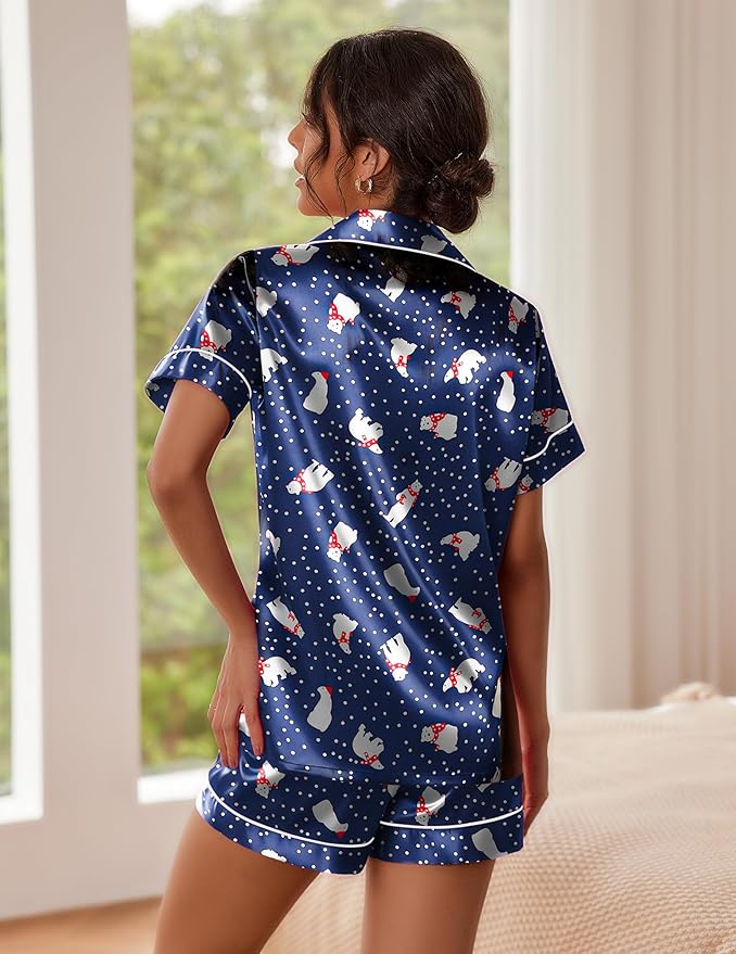 Ekouaer Pajamas for Women Set Silk Satin Pjs Shorts Sleepwear 2 Piece Loungewear S-XXL