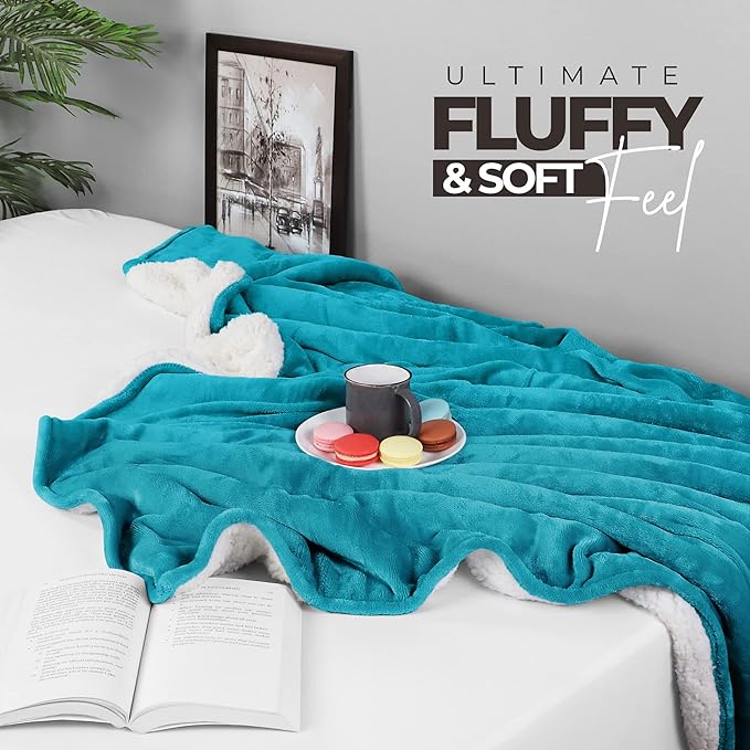 Utopia Bedding Sherpa Blanket Throw Size (Turquoise, 50x60 Inches) - Soft Lightweight Plush Fleece Reversible Blanket for Bed, Sofa, Couch, Camping and Travel