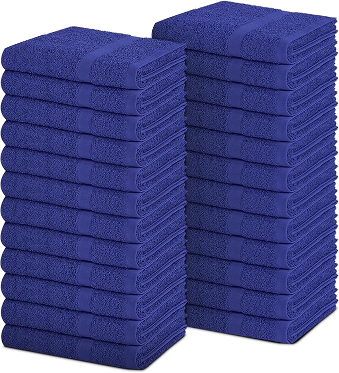 Pearl Linens Pack of 24 100% Cotton Hand Towels, Salon Towels for Spa, Gym and Bathroom Use, Hair Towels in Bulk, Soft, Absorbent, Quick Dry & Machine Washable, 16x27 inches, Light Blue