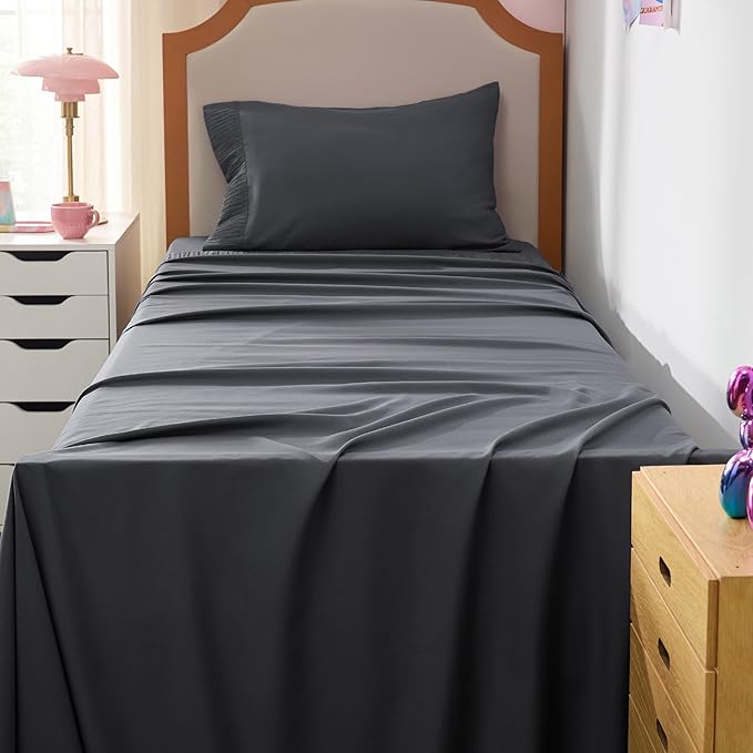 Bedsure Twin XL Sheet Sets Dorm Bedding - 3 Pieces Soft Extra Long Twin Sheets, Hotel Luxury, Easy Care Microfiber for Women, Men, Dark Grey