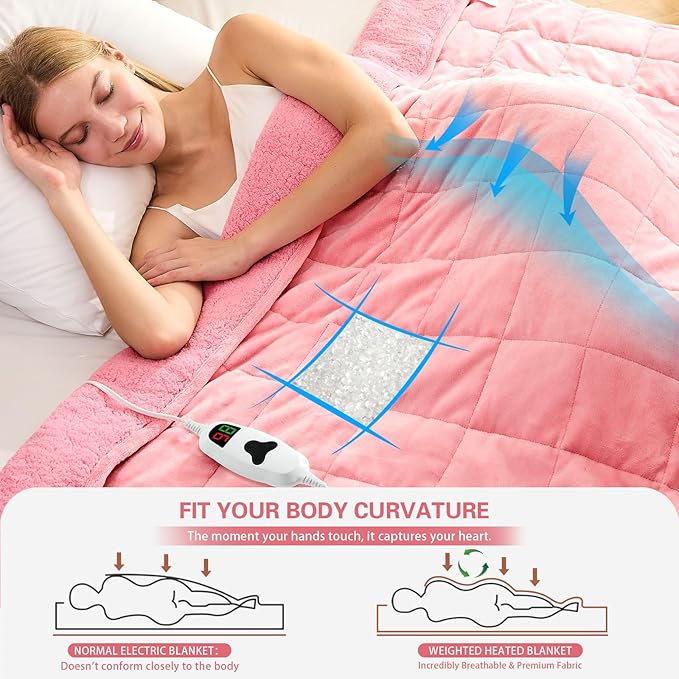 CYMULA Heated Weighted Blanket for Adults, Weighted Heated Blanket 50" x 60", 13lbs Sherpa Fleece Weighted Electric Blanket Soft Heating Blanket with 10 Heating Levels & 1-8 Hours Auto Off, Pink
