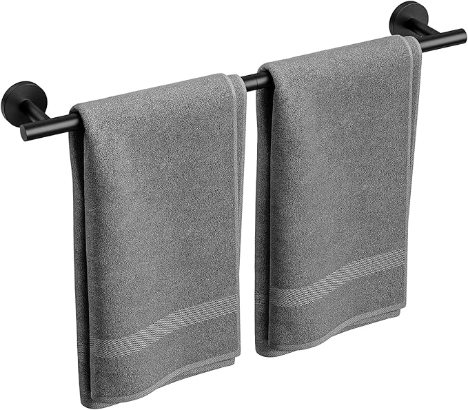 Matte Black Towel Bar, 24 Inch Bathroom Towel Rack, Towel Holder Wall Mounted, Thicken SUS304 Stainless Steel Towel Rod Modern Home Decor (Total Length 26-Inch)
