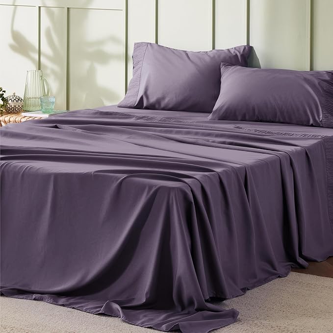 Bedsure Full Size Bed Sheets - 4 Pieces Soft Full Sheet Set - Breathable & Cooling - Hotel Luxury - Easy Care Polyester Microfiber Bedding for Women, Men, Dusty Purple
