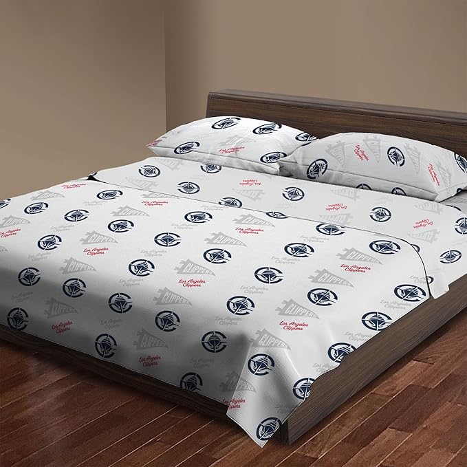 Northwest Officially Licensed Los Angeles Clippers NBA Full Size Sheet Set – Soft Team Logo Bedding for Dorms, Bedrooms, Fan Caves & Game Day Style