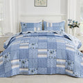 ENJOHOS Extra Wide Alaska King Quilts 132x120, 3 Pcs Blue Plaid Floral Oversized King Quilt, Extra Wide Bedspread Coverlet Set for All Seasons, Patchwork Reversible Bedding Set