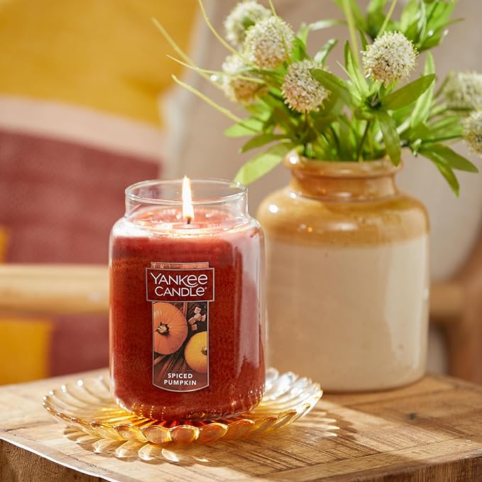 Yankee Candle Spiced Pumpkin Scented, Classic 22oz Large Jar Single Wick, Over 110 Hours of Burn Time, Perfect Accent for Fall Decor & Gifting
