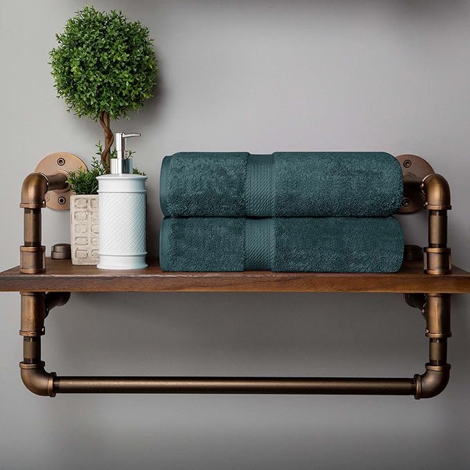 Superior Egyptian Cotton Pile Bath Towel Set of 2, Ultra Soft Luxury Towels, Thick Plush Essentials, Absorbent Heavyweight, Guest Bath, Hotel, Spa, Home Bathroom, Shower Basics, Teal