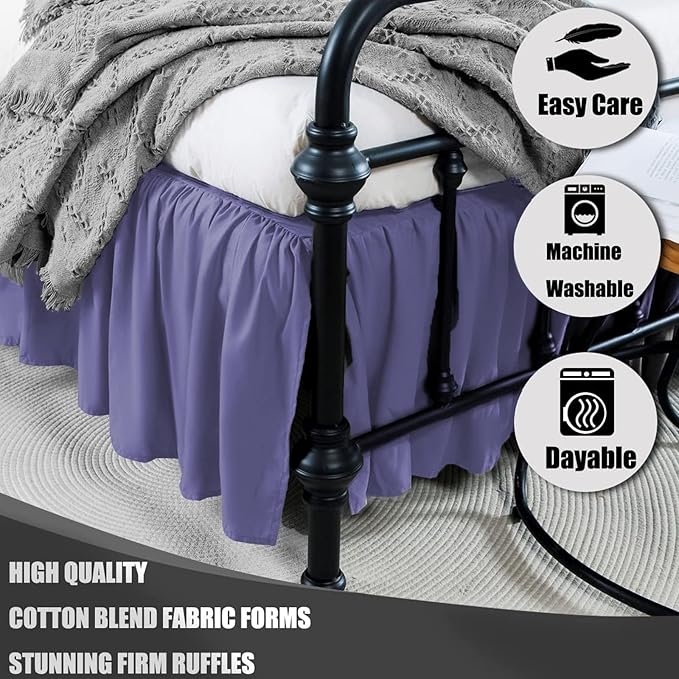 TSUTOMI Bed Skirt Queen Size Ruffled Bed Skirt with Split Corners, 14 Inch Drop Dust Ruffle Bed Skirts with Platform, Gathered Style, 100% Microfiber, Navy Blue