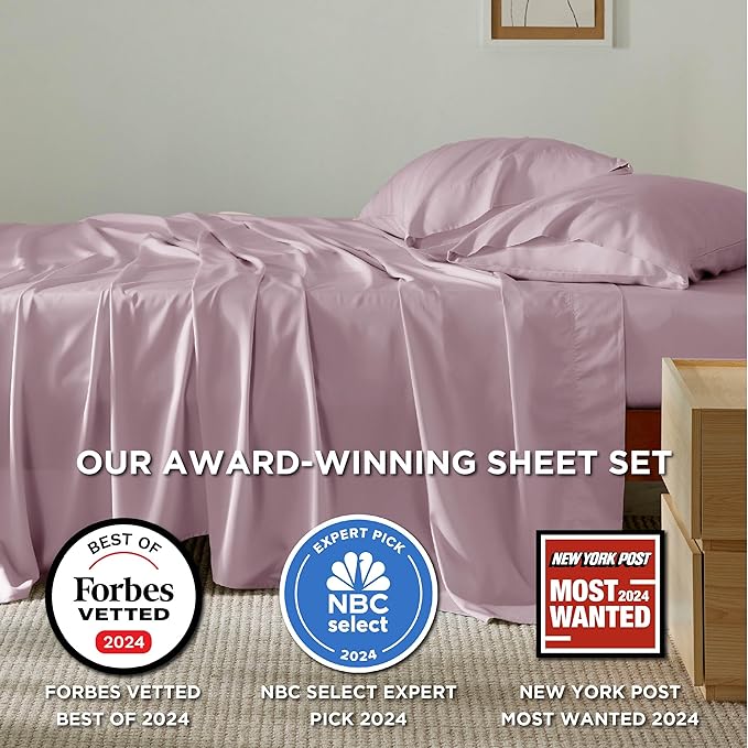 Bedsure Full Size Bed Sheets, Cooling Sheets, Rayon Derived from Bamboo, Breathable & Soft, Deep Pocket Up to 16 Inches, Hotel Luxury Silky Bedding for Hot Sleepers, Lavender