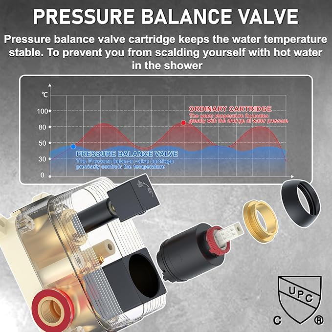 Iriber Shower Set with 12 Inch High Pressure Rain Shower Head and Handheld and Shower Faucet Mixer Valve Modern Shower System Including Pressure Balance Valve Shower Trim Kit for Bathroom,Matte Black