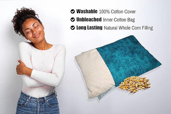 Microwavable Corn Filled Heating Pad and Cold Pack/Washable 100% Cotton Cover (Etched - Dark Jade, 7.5in W x 11in L)