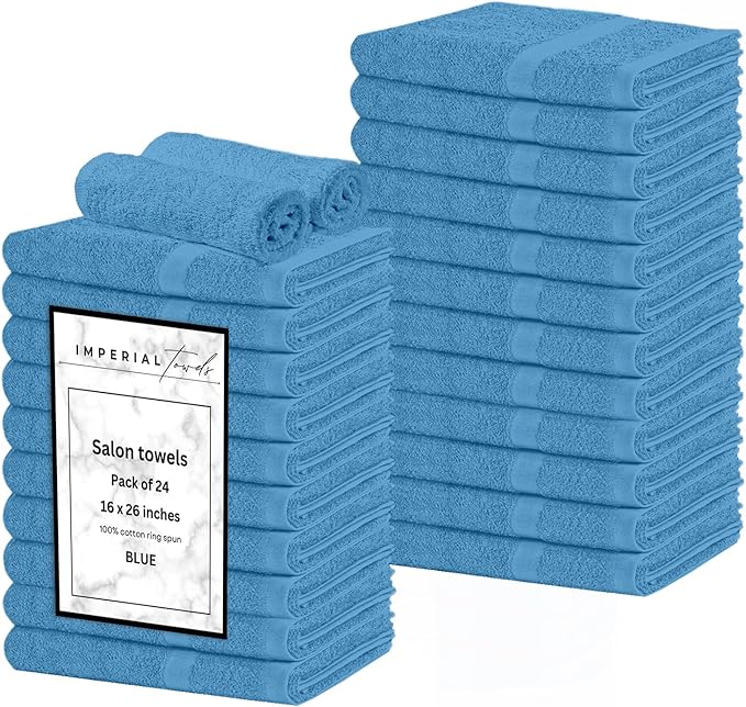 Hand Towels (Pack of 24) Light Blue Economy Towels Salon Towels - 100% Cotton Spa Towel – 16 x 27 Inches Highly Absorbable, Facial, Gym, Hair, Face Towels Bulk