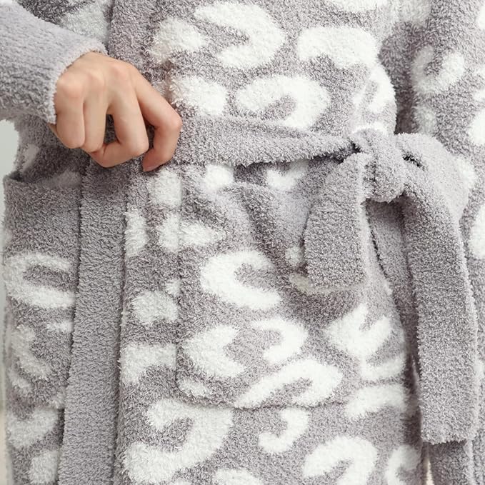 MH MYLUNE HOME Ultra Soft Robe With Pockets, Spa Bathrobe Loungewear Calf-Length, Plush Fuzzy Fluffy Wrap Robe for Women