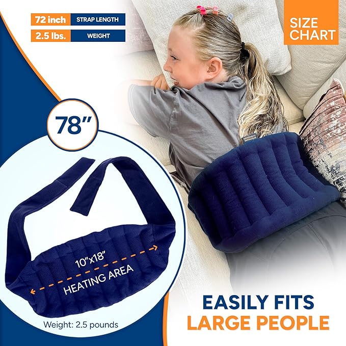 SunnyBay Microwave Heating Pad, Microwavable Moist Hot/Cool Bean Bag Wrap for Neck, Shoulder, Knee, or Back Pain with XL Fastening Straps, 10x18 Inch Heating Area, 2.8 Lbs, 78 Inches