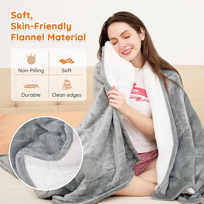 Mia&Coco Heated Blanket Full Size -72"x84" Flannel Electric Blanket,10 Heat Levels, 10-Hour Auto-Off,Fast Heating,Overheat Protection,Machine Washable, Soft Heating Blanket for Home and Office (Gray)