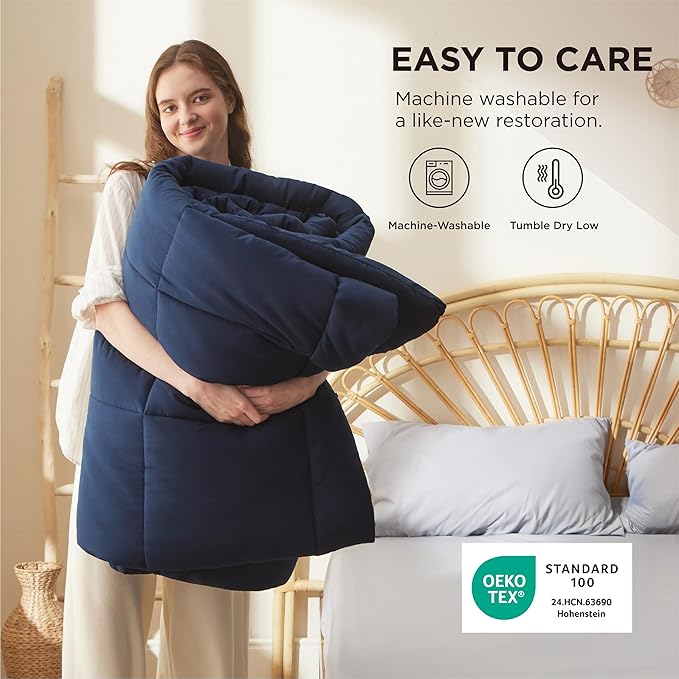 Bedsure Comforter Duvet Insert - Quilted Comforters Cal King Size, All Season Duvet, GentleSoft Down Alternative Bedding, with 8 Tabs, Gifts for Women/Men, Navy Blue, California King 96 X 102 Inches