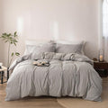 Stripe Duvet Cover King Size 104inch x 90inch, 100% Washed Cotton Linen Feel Duvet Cover, Pinstripe Duvet Cover with Zipper Closure and 2 Pillowcases, Color of Grey and White Stripe