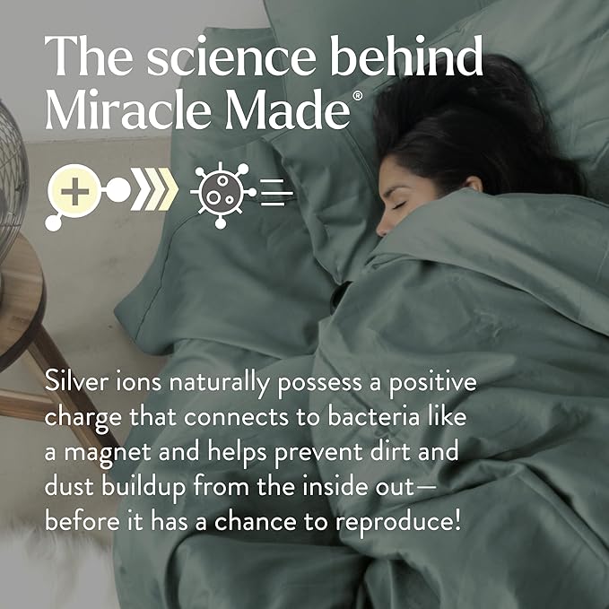 Miracle Made Extra Luxe Soft Cooling Pillowcase, 2-Piece Silver-Infused Cotton Fabric – Lightweight, Thermoregulating, Breathable Cover for Sensitive Skin, Standard Size, Sage Green