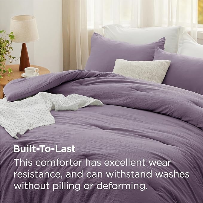 Bedsure King Size Comforter Set, Grayish Purple Soft Prewashed Bedding for All Seasons, 3 Pieces GentleSoft™ Down Alternative Bed Set, 1 Lightweight Comforter (104"x90") and 2 Pillowcases (20"x36")