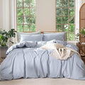 MooMee Bedding Duvet Cover Set 100% Washed Cotton Linen Like Textured Breathable Durable Soft Comfy (Heathered Cornflower Blue, Oversized King Plus 128"x120")