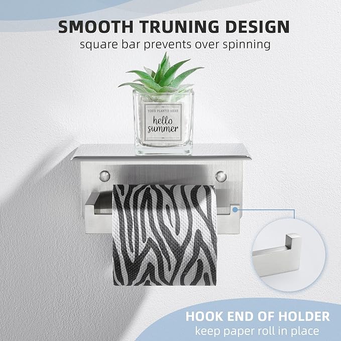 Angle Simple Toilet Paper Holder with Shelf, 304 Stainless Steel Toilet Tissue Roll Holder Brushed Nickel Wall Mount