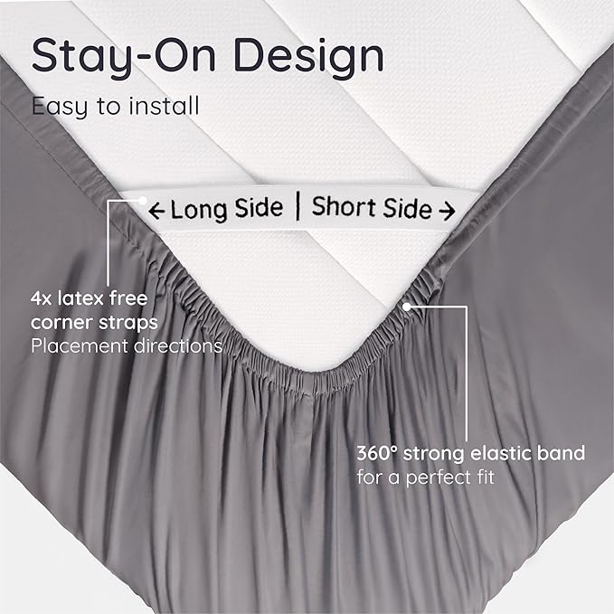Bambaw 100% Viscose Derived from Bamboo Fitted Sheet Full Size, Cooling Fitted Sheets Only, Full Mattress Fitted Sheet Only, 15’’ Deep Gray Fitted Sheet Full, Soft Fitted Sheet with Straps (Dark Gray)
