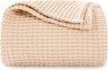 EGOHOME 100% Cotton Waffle Blanket Twin Size for Bed-Breathable and Lightweight,Soft Dual-Tone Textured Jacquard Waffle Weave Blankets for All Seasons,Banana Cream,60 x 80 Inches
