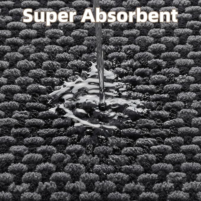 PADOOR-Bath Mat Runner-Super Absorbent Chenille Bathroom Mats-Rubber Backed Bath Mats for Bathroom Non Slip, Easy Clean Bathroom Runner Rugs Front of Bathtub,Shower Room,Sink-24×48