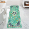 Uphome Retro Long Boho Rug Green Non-Slip Soft Bathroom Rug Runner Machine Washable Oriental Bathroom Mats Traditional Farmhouse Floral Bath Rug for Shower Tub Vanity, 20x59 inch