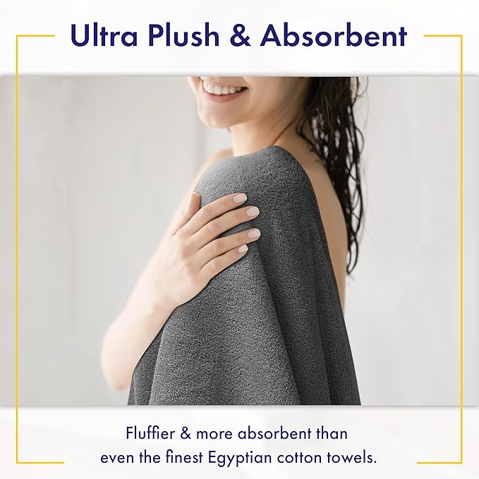 100% Organic Luxury Bath Sheets - GOTS Certified - Extra Large 35x70 Inches (Pack of 2) Zero-Twist, Long-Staple Cotton Bath Sheet Set (Granite Grey)