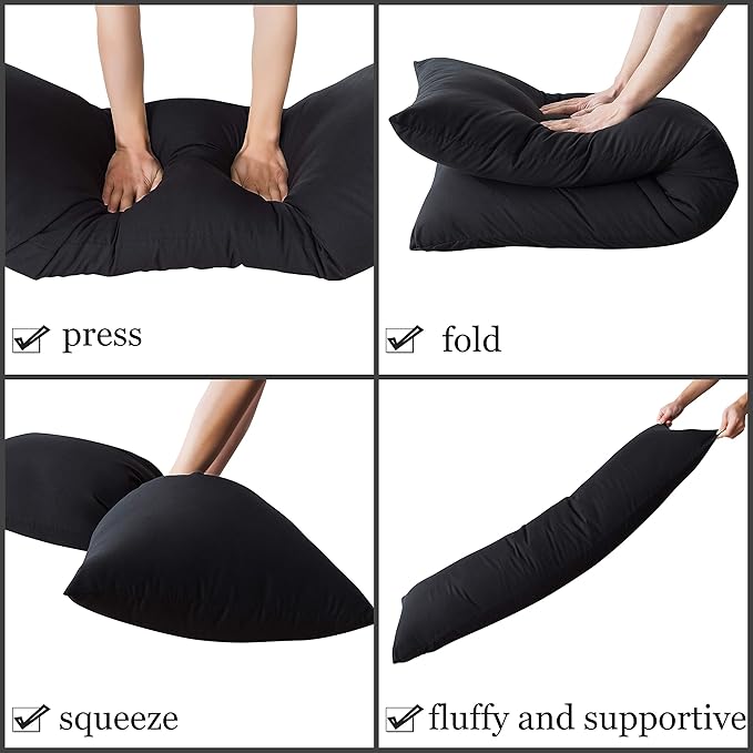 ELNIDO QUEEN Body Pillow with Pillowcase - Soft Long Bed Pillow for Adults - Breathable Full Body Pillow Insert for Sleeping, 20x54inches, Black