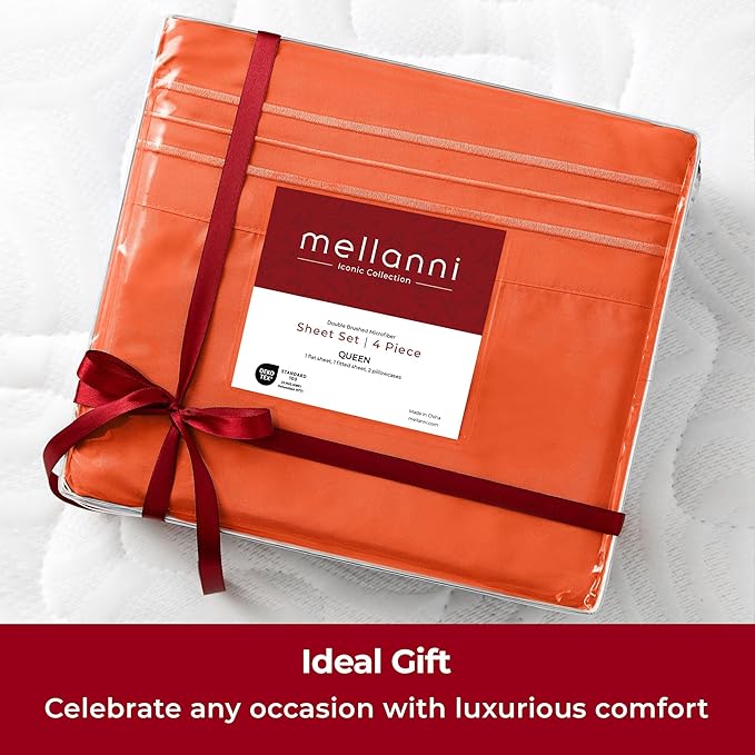 Mellanni Twin XL Sheets Set - 3 PC Iconic Collection Bedding - Hotel Luxury, Extra Soft, Cooling Bed Sheets - Wrinkle, Fade, Stain Resistant (Twin Extra Long, Poppy Orange)